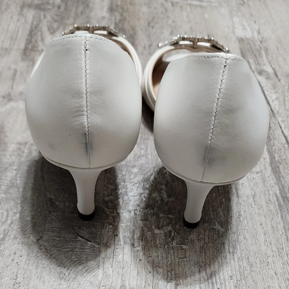 Nina Corrine Ivory Satin MID-HEEL D'ORSAY PUMPS WITH JEWELED BUCKLE Size 8 - Picture 6 of 8